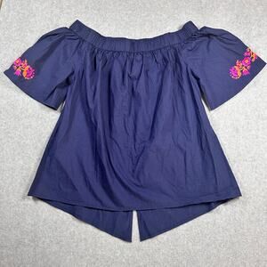 Suzanne Nilsson Embroidered Off Shoulder Blouse Navy Medium